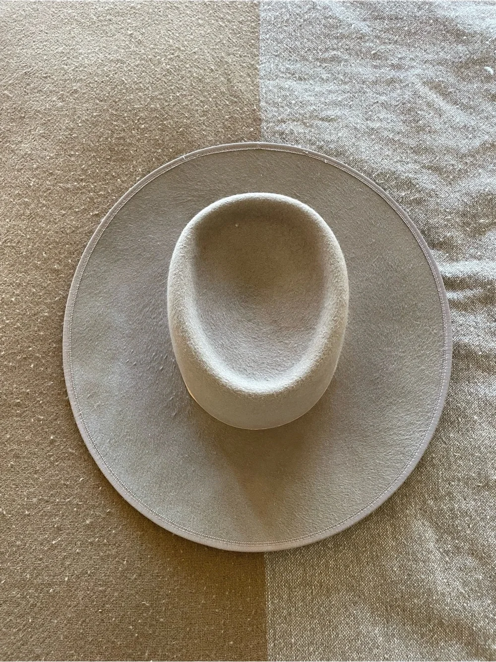 Janessa Leone Wide Brim Wool Hat, Taupe with leather band, Size Small